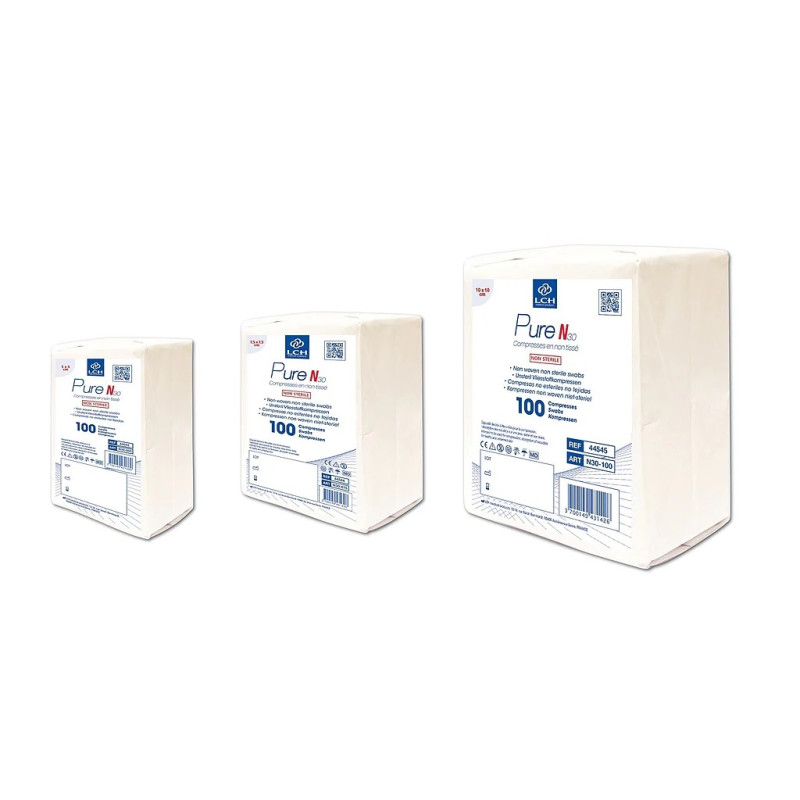 3 sizes of Pure N30 non-woven non-sterile compresses