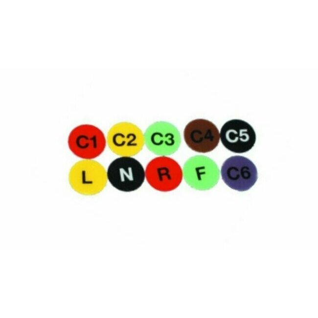 Set of 10 colour-coded labels for Strassle Electrodes